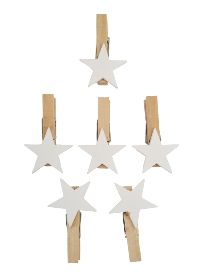 Dekorační dřevěné kolíčky 6ks 5cm Hvězda bílá (12sada/bal)