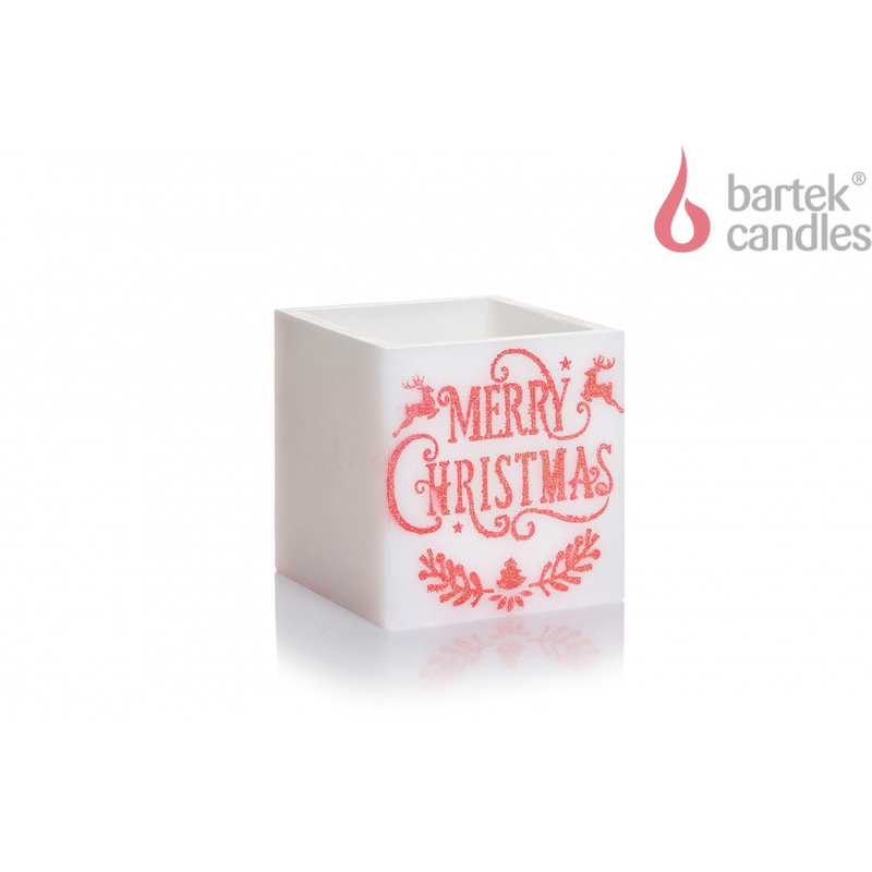 Bartek Svíčka lampion QUADRAT 110x105 Merry Christmas bílá + červená (6ks/krt)