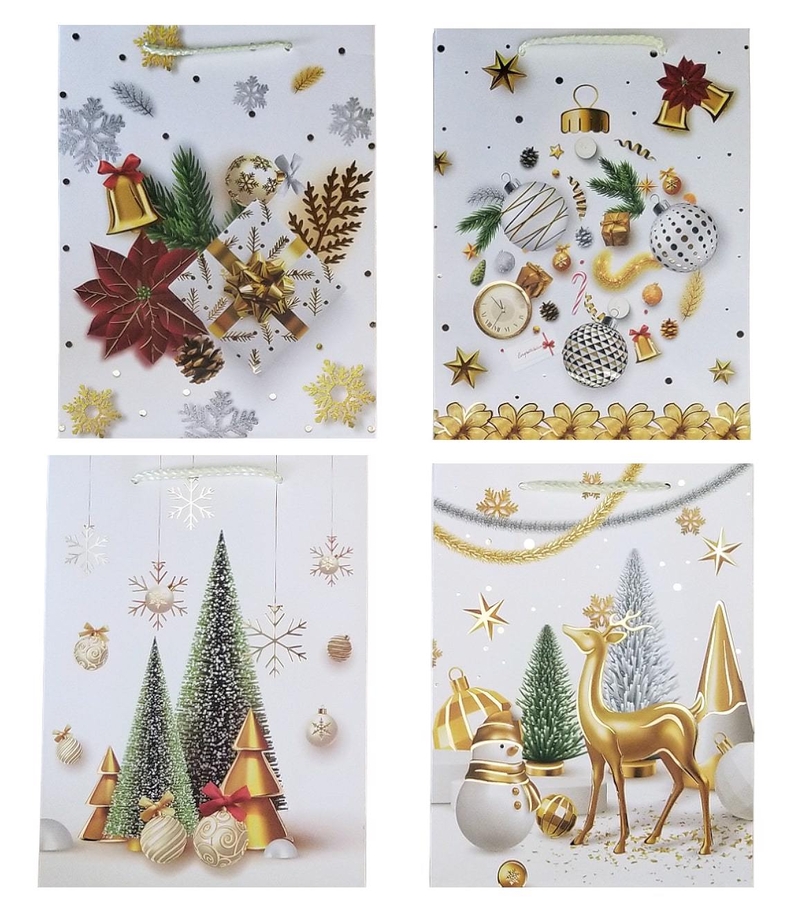 Dárková taška Vánoční - Zlaté vánoce 18x23x8,5cm (12ks/bal, 600ks/krt)