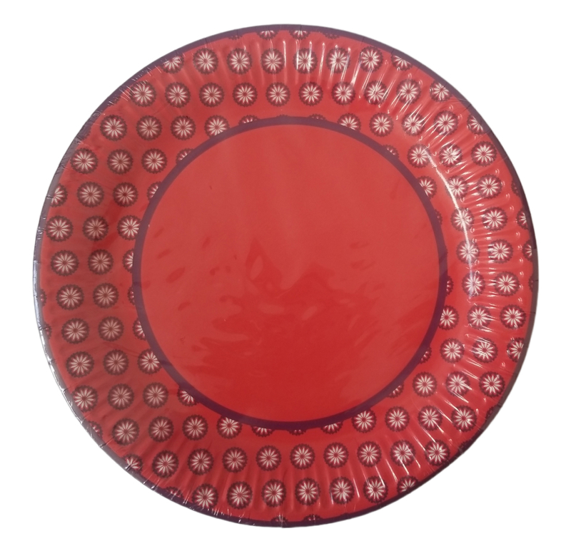 Papírový talíř kulatý Ø23cm 20ks červený květ