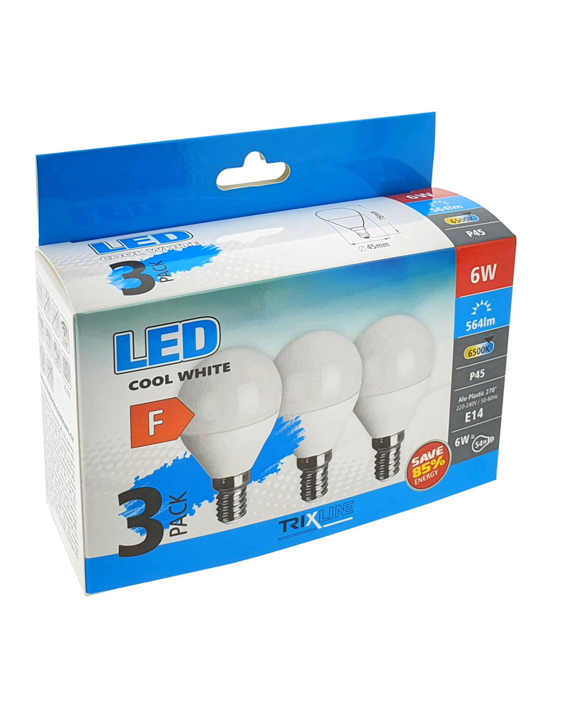 LED žárovka Trixline 6W P45 E14 - studená bílá 3 PACK