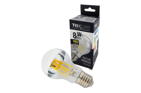 LED žárovka Trixline DECOR MIRROR A60, 8W E27 SILVER (10ks/bal)
