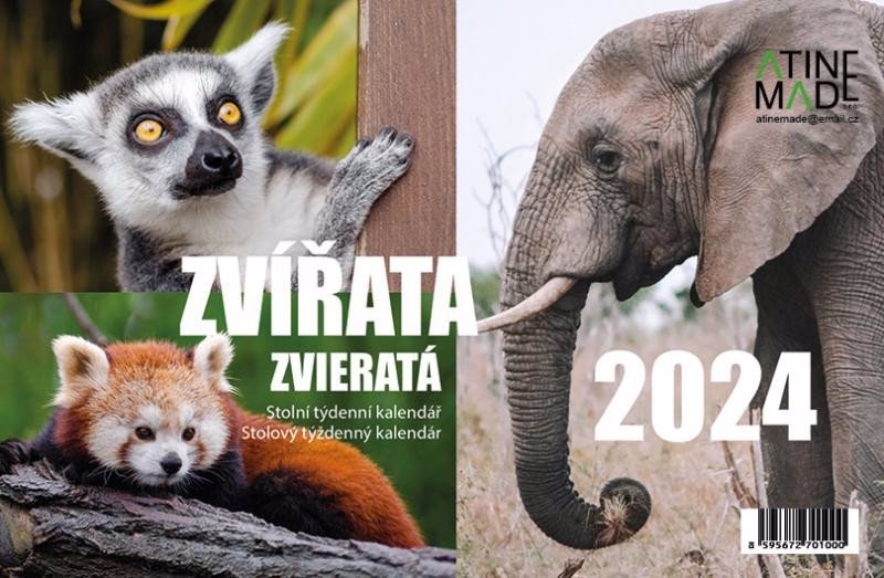 Stolní kalendář 2024 220x170mm - Zvířata (10ks/bal)
