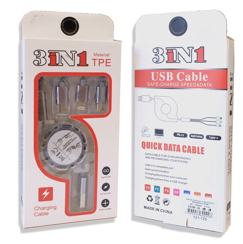 USB kabel pro mobil 3in1 (12ks/bal)