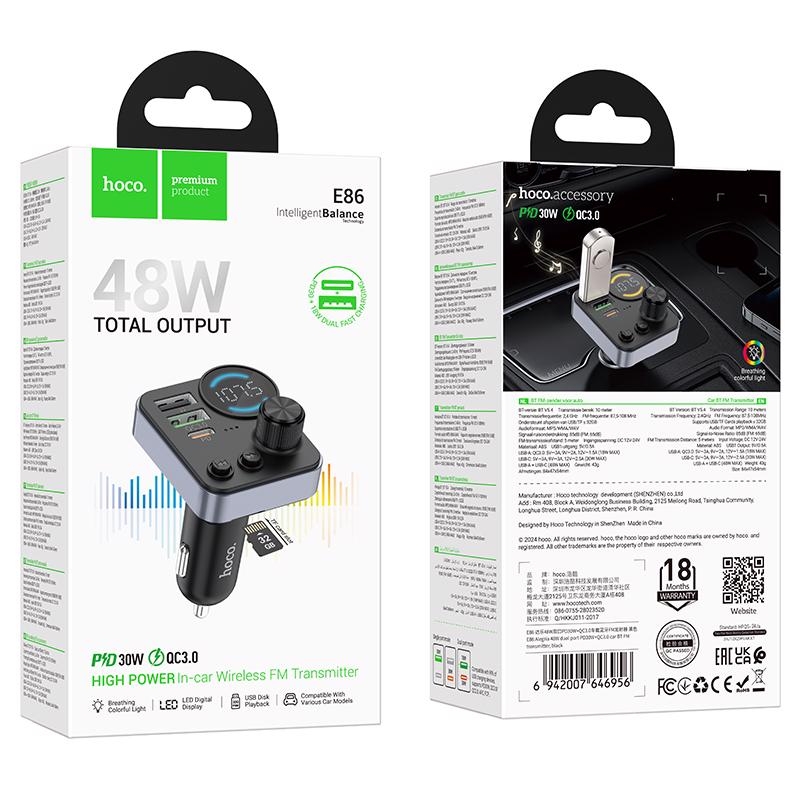 BT FM Vysílač do auta DUAL port 48W PD30W (94ks/krt)