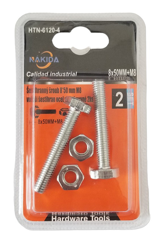 Šestihranný šroub 8x50mm M8 2ks (12set/bal)