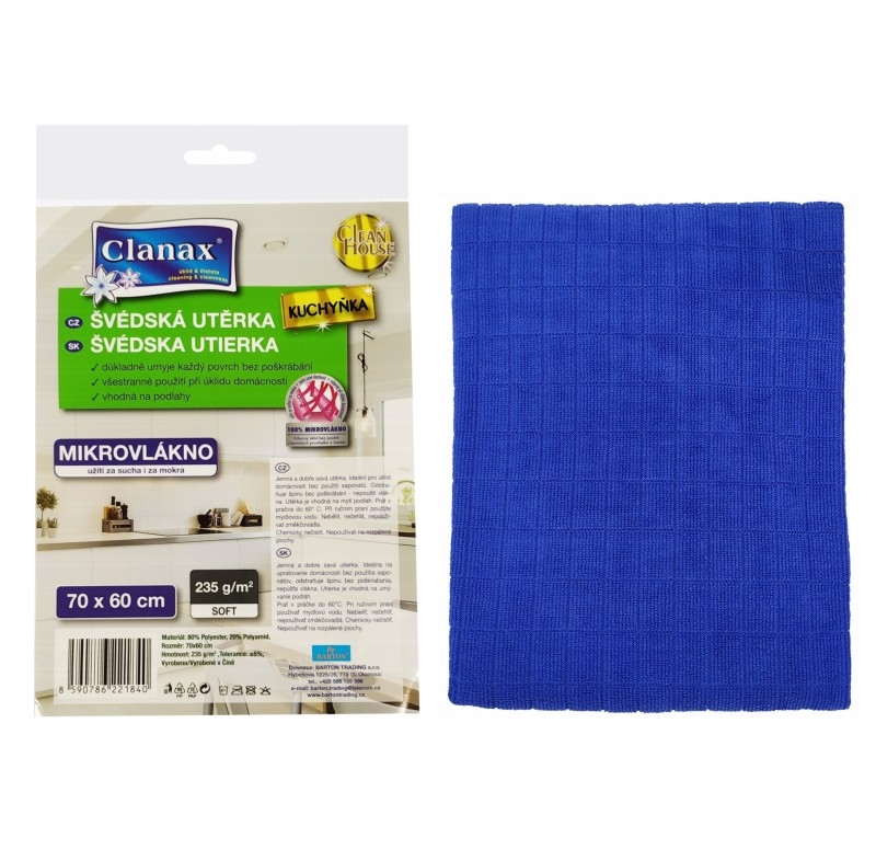 Clanax Švédská utěrka kuchyňka MAXI 70x60cm 235g - Modrá (20ks/bal, 100ks/krt)