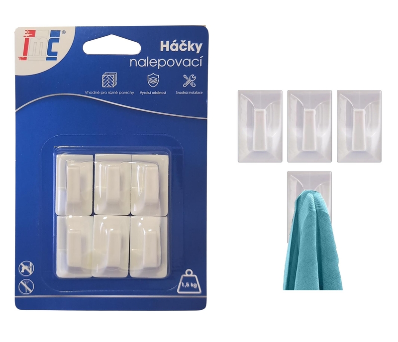 Háčky nalepovací bílé 18x30mm 6ks (12sad/bal,288/krt)