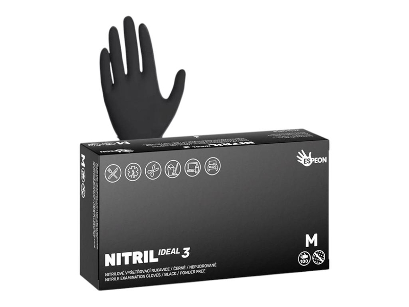 Nitrilové rukavice NITRIL IDEAL3 100ks, nepudrované, černé, vel. M, 3.5 g (10bal/krt)