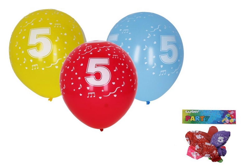 Balónek nafukovací 30cm - sada 5ks, s číslem 5 (20sad/bal)