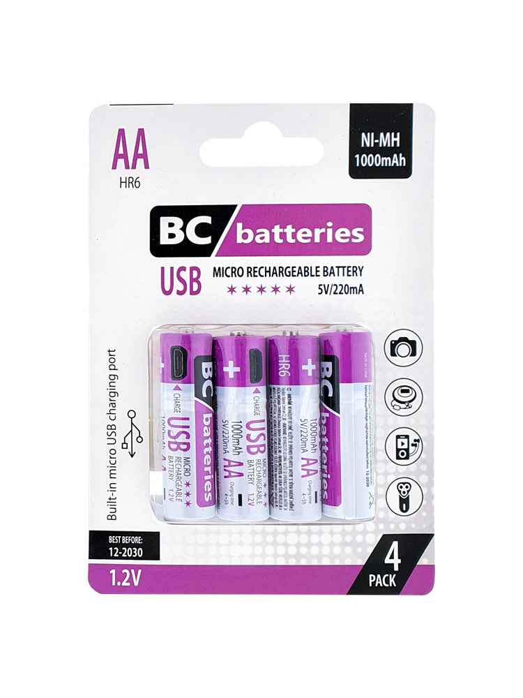 USB Nabíjecí AA tužková baterie BC batteries 1,2V (4ks/sada)