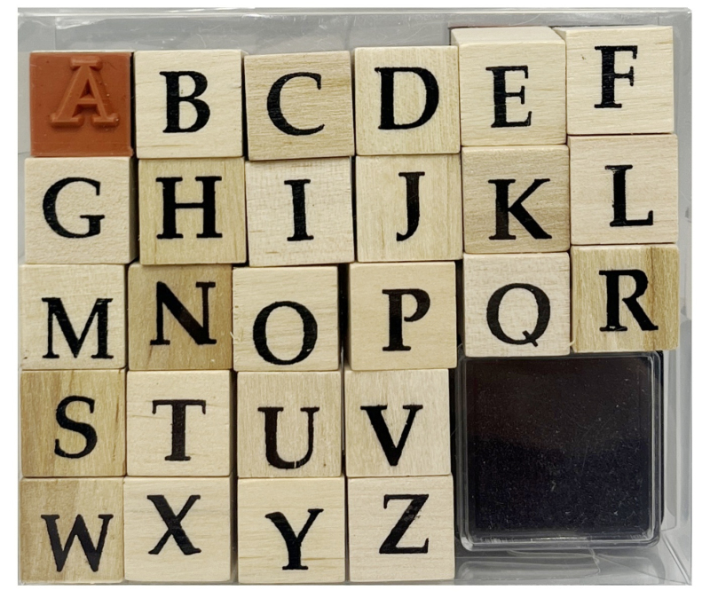 Razítko abeceda dřevěné s inkoustem 26ks (12set/bal)