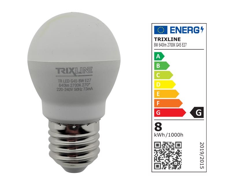 TR LED G45 8W 640lm E27 2700k- Teplý bilý (10ks/bal)
