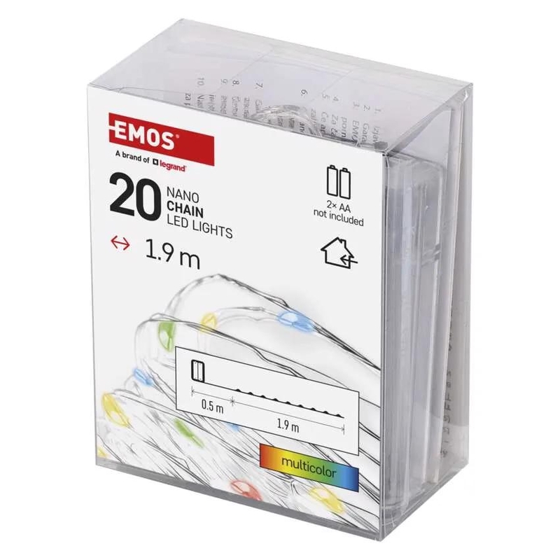 Osvětlení nano stříbrné 1,9m - 20LED mix barev na baterie