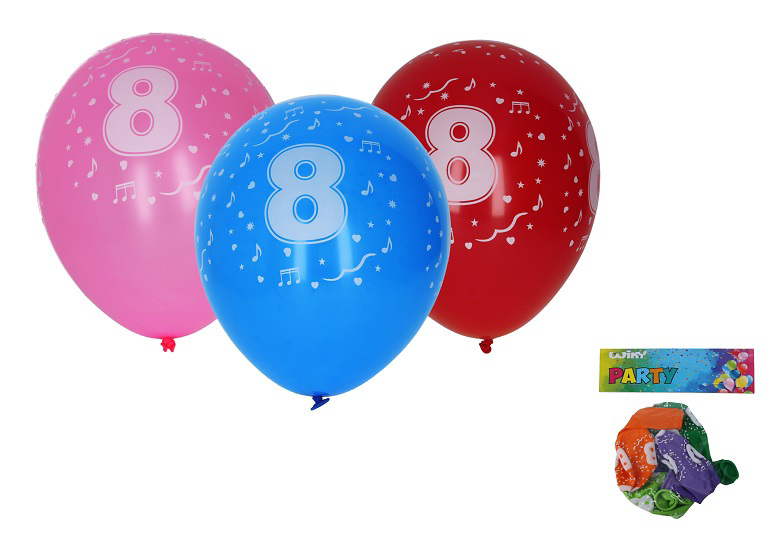 Balónek nafukovací 30cm - sada 5ks, s číslem 8 (20sad/bal)