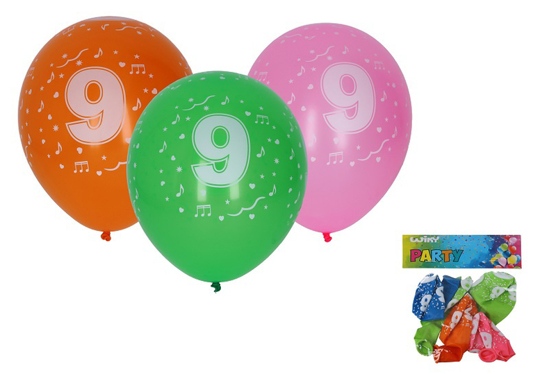Balónek nafukovací 30cm - sada 5ks, s číslem 9 (20sad/bal)