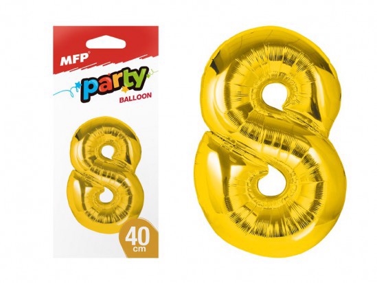 Balónek č. 8 nafukovací fóliový 40cm - zlatý (12ks/bal)