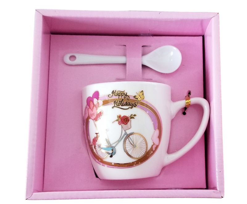 BF Dárková sada porcelánového hrnku se lžičkou - Happy holidays 1
