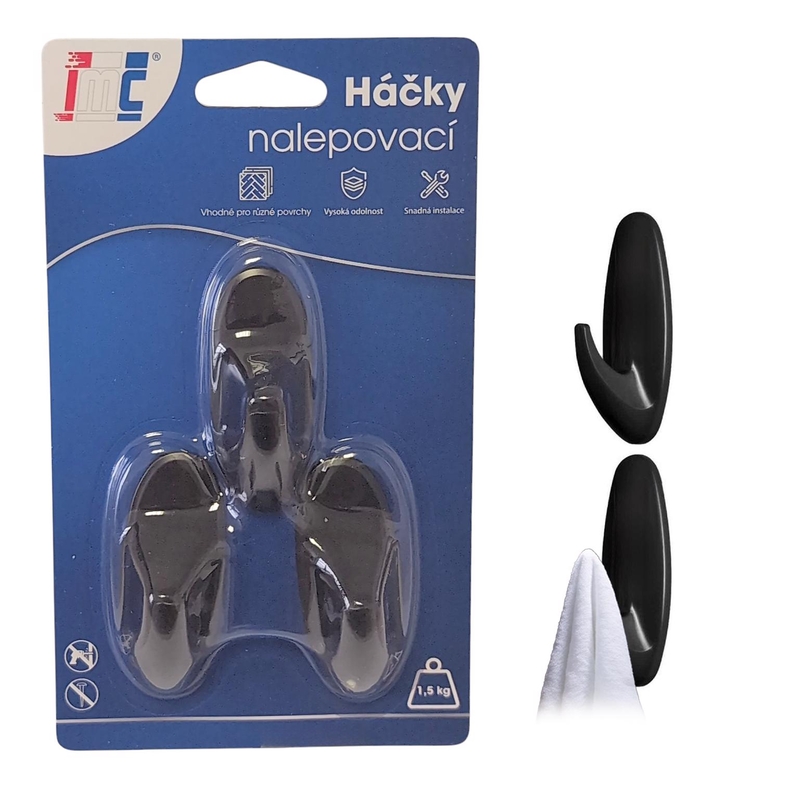 Háčky nalepovací černé 22x55mm 3ks (12sad/bal,288/krt)