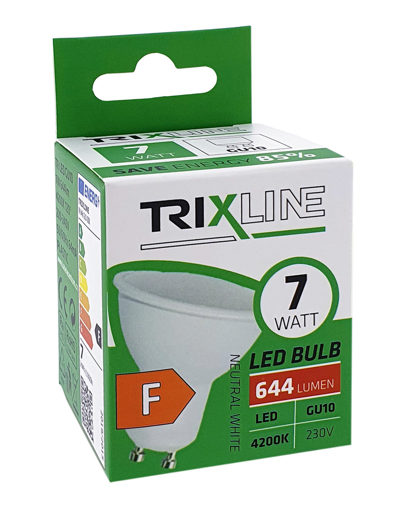 LED žárovka Trixline 7W 644lm GU10 - neutrální bílá (10ks/bal)