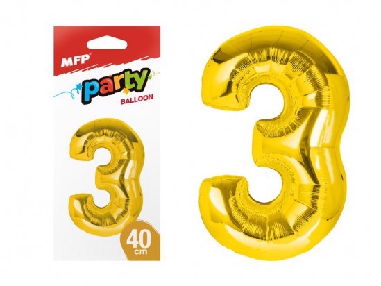Balónek č.3 nafukovací fóliový 40cm - zlatý (12ks/bal)