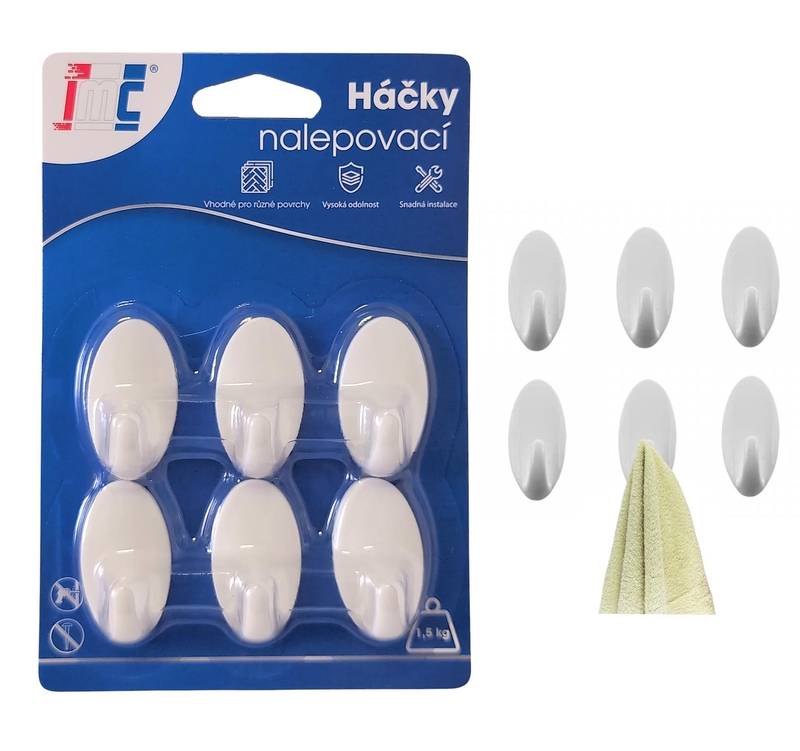 Háčky nalepovací bílé 18x33mm 6ks (12sad/bal,288/krt)