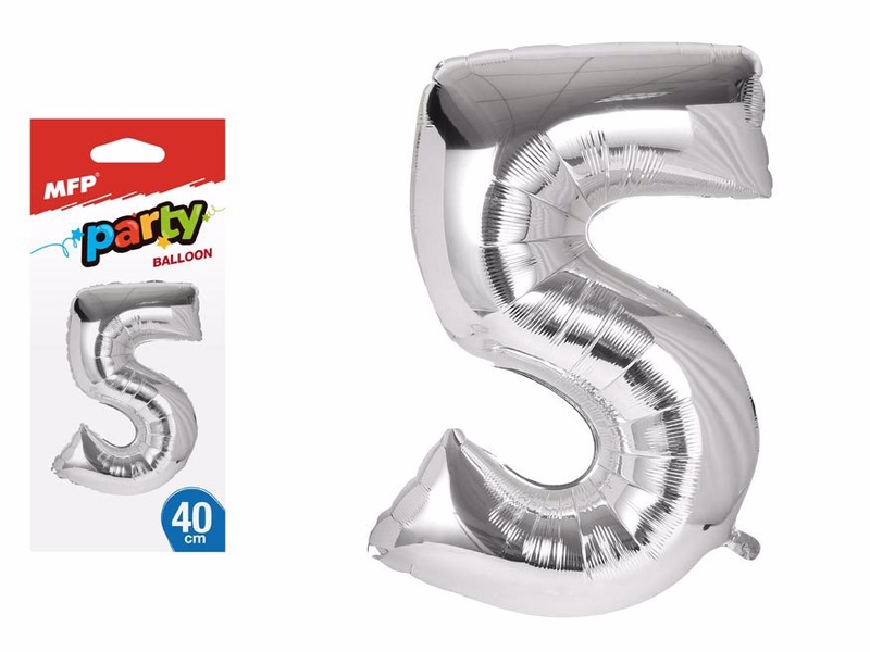 Balónek č. 5 nafukovací fóliový 40 cm - stříbrný [12ks/b] (144/krt)