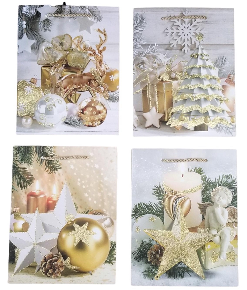 Dárková taška Vánoční s glitry - Kde jsou dekorace 18x23x10cm (12ks/bal, 600ks/krt)