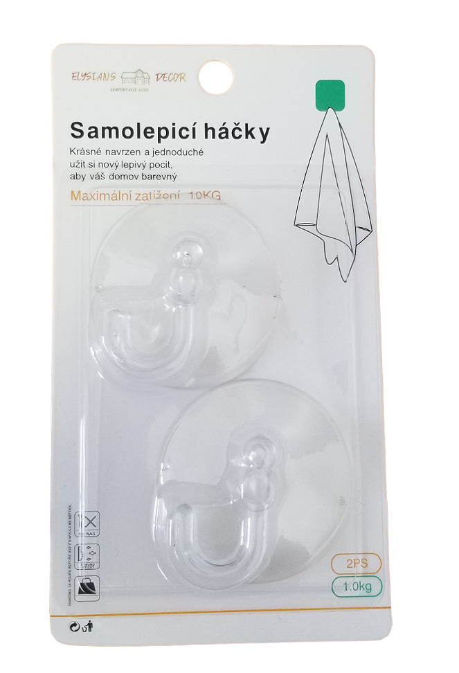 Kulatý háček s přísavkou 2ks - průhledný (12sada/bal, 144sada/krt)