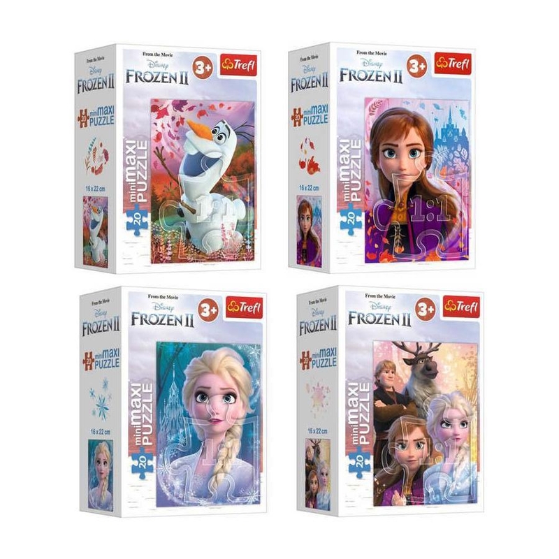 Minipuzzle miniMaxi 20 dílků Ledové království II/Frozen II 4 druhy v krabičce 11x8x4cm 24ks v boxu 