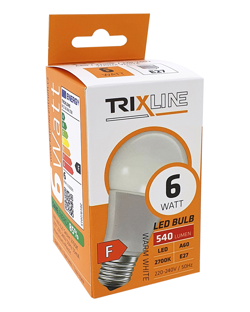 LED žárovka Trixline 6W 540lm E27 A60 - teplá bílá (10ks/bal)