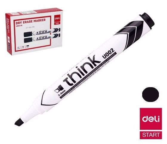 DELI Popisovač stíratelný zkosený - černý EU00220 (12ks/bal,960/krt)