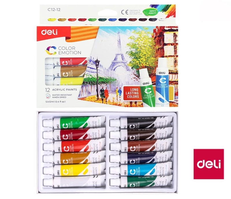 DELI Barvy akrylové Color Emotion 12barev 12ml