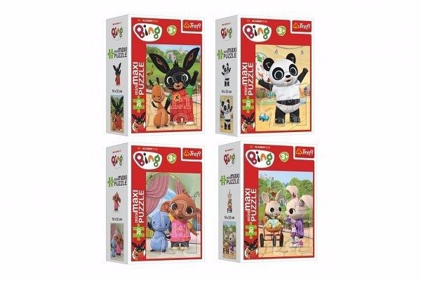 Minipuzzle miniMaxi 20 dílků - Králíček Bing 4 druhy v krabičce 8x11cm 24ks v boxu (24bal/krt)