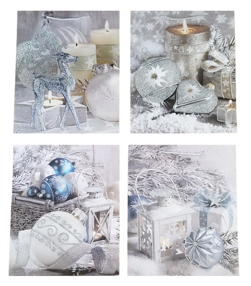 Dárková taška Vánoční s glitry - Stříbrné vánoce 26x32x10cm (12ks/bal, 480ks/krt)
