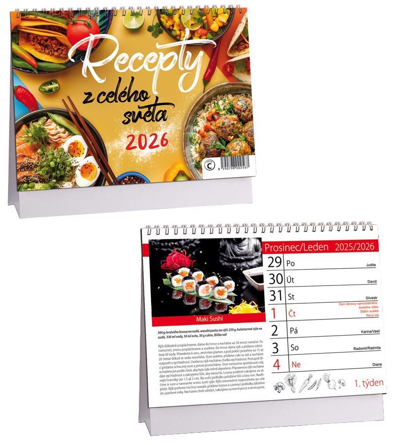 Stolní kalendář 2026 ARIA C 230×160mm - Recepty z celého světa (10ks/bal) 80/krt