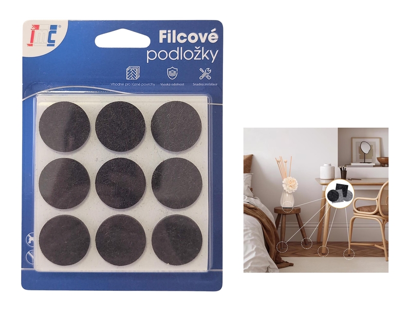 Filcové podložky na nábytek samolepící ⌀25mm 18ks (12sad/bal,288/krt)