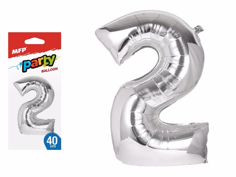 Balónek č. 2 nafukovací fóliový 40cm - stříbrný [12ks/b] (144/krt)