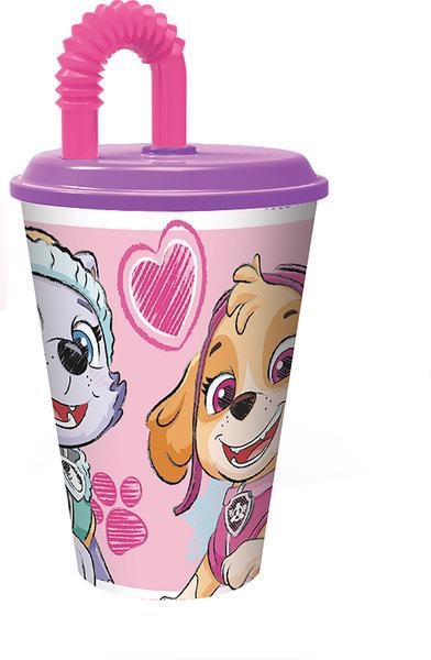 KELÍMEK S BRČKEM PAW PATROL 430 ML, PLAST, RŮŽOVÁ (24ks/bal)