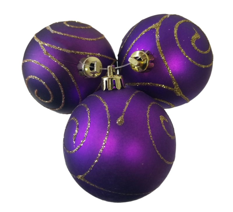 Dekorace vánoční - koule fialové 3ks