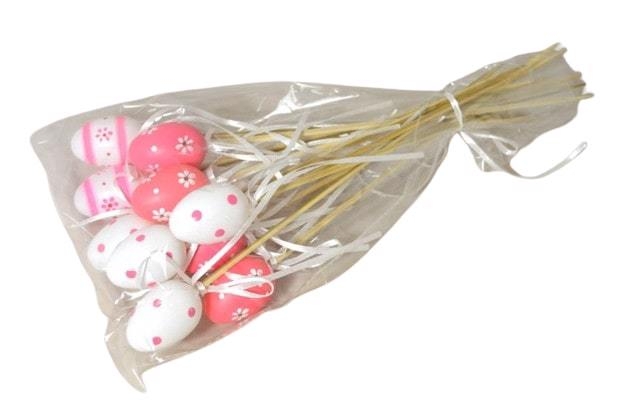 Vejce plast zápich 4cm/12ks růžovobílá