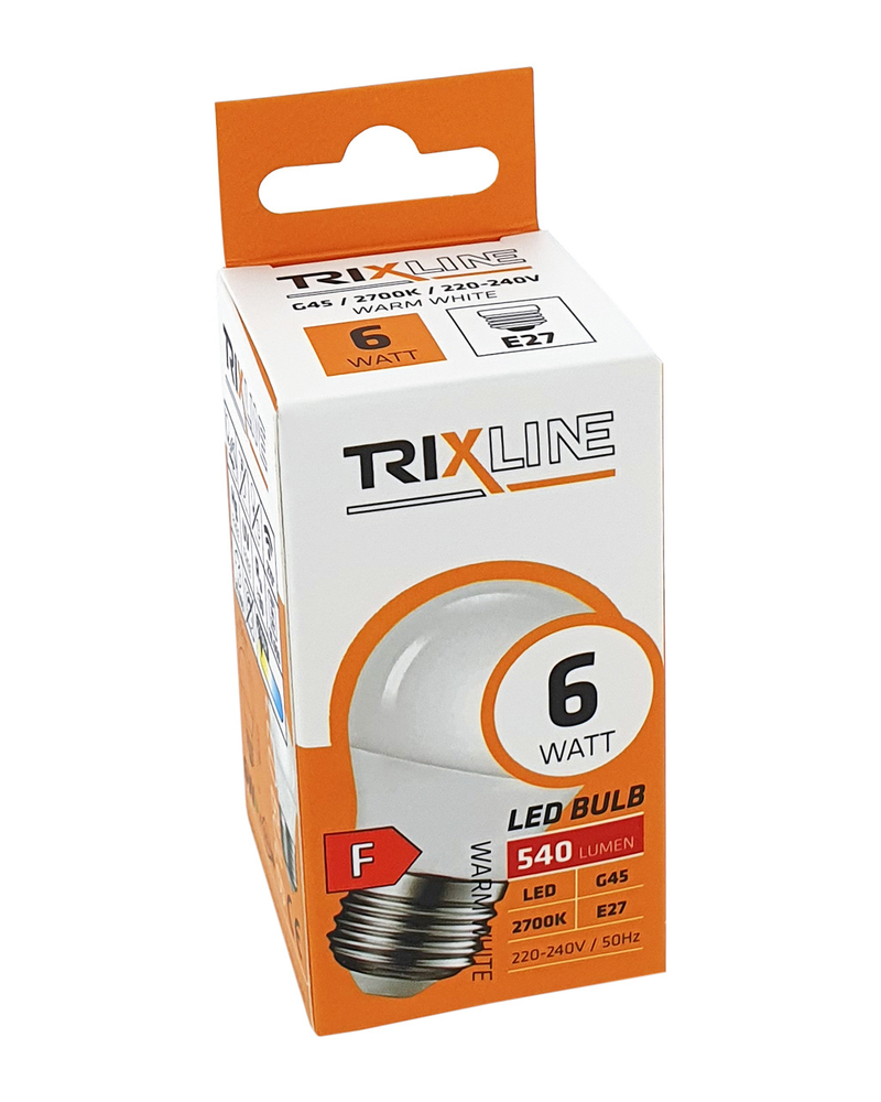 LED žárovka Trixline 6W E27 G45 - teplá bílá (10ks/bal)