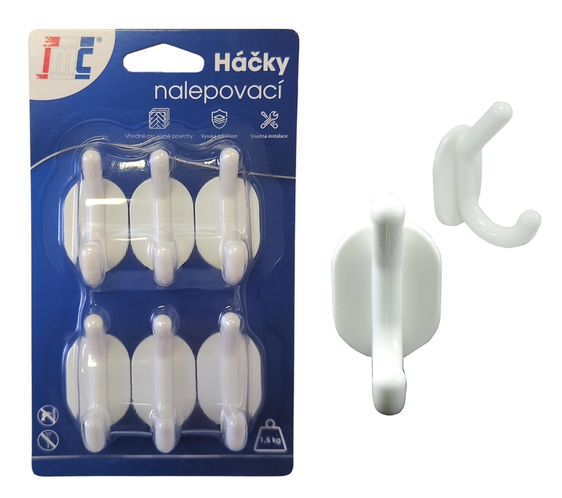 Háčky nalepovací bílé 23x30mm 6ks (12sad/bal,288/krt)