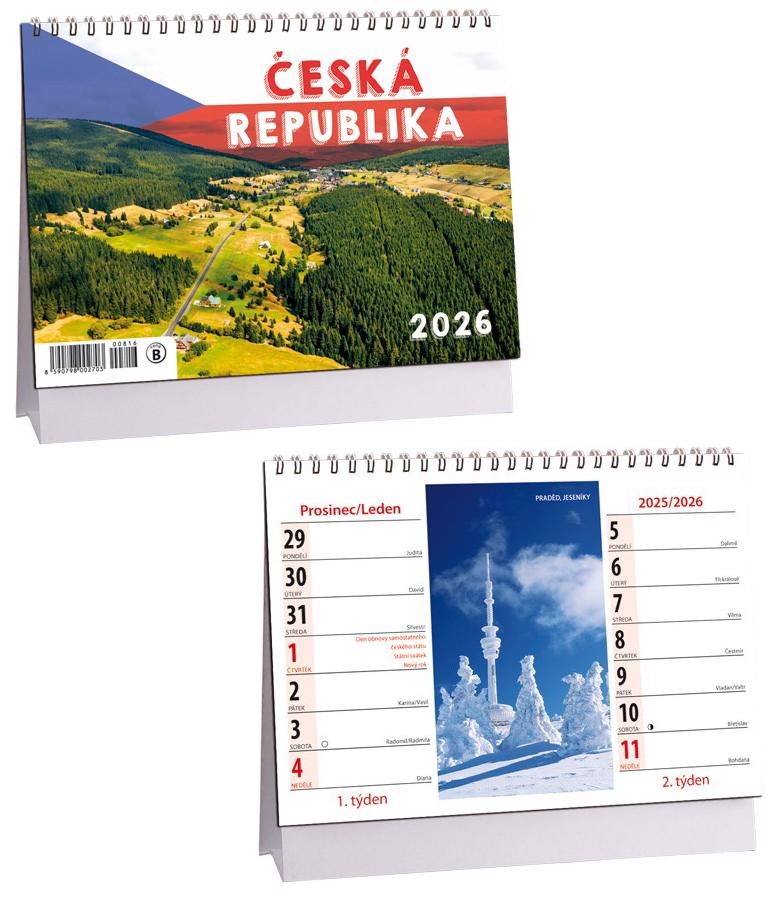Stolní kalendář 2026 ARIA B 230×160mm, 14denní - Česká republika (10ks/bal) 90/krt