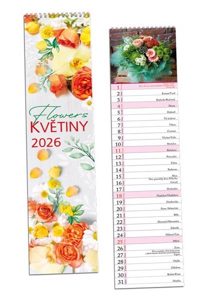 Nástěnný kalendář 2026 ARIA F 108×465mm - Květiny (30ks/bal)