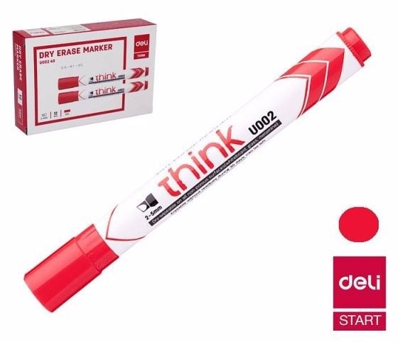 DELI Popisovač stíratelný zkosený - červený EU00240 (12ks/bal, 960ks/krt)