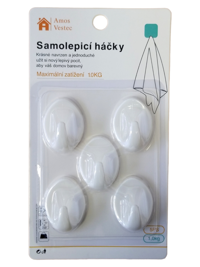 Sada plastový samolepicí háčky 5ks