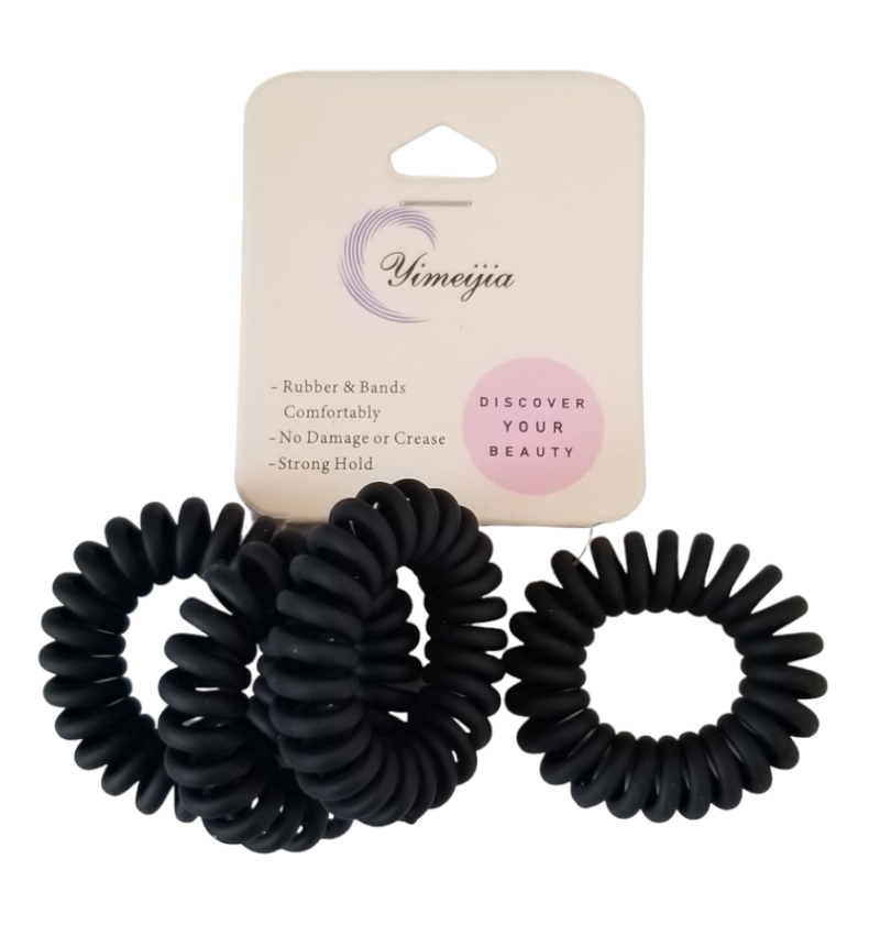 Set spirálových gumiček do vlasů 4ks - černé (12set/bal)