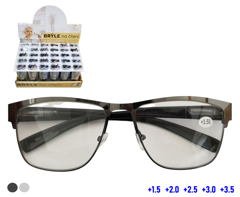 Brýle na čtení kovové s pouzdrem - Money (30ks/bal, 360ks/krt)