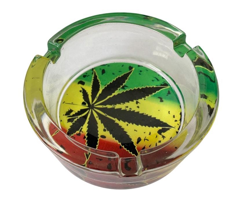 Skleněný popelník kulatý Cannabis (6ks/bal)